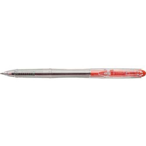 ノック式油性ボールペン　透明軸　赤１００本