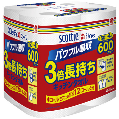 スコッティ３倍巻キッチンタオル１５０カット４ロール