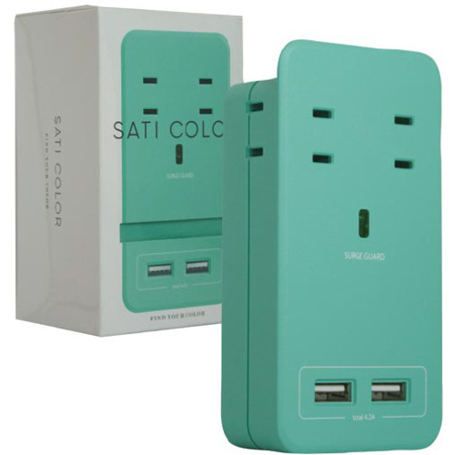 ＳＡＴＩＣＯＬＯＲ　ＡＣ&times;４　ＵＳＢ&times;２　Ｌブルー　【お取り寄せ品】９営業日以内届