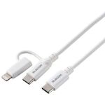 ２ｉｎ１ＵＳＢケーブル／Ｔｙｐｅ－Ｃ＋Ｌｉｇｈｔｎｉｎｇ／１．５ｍ／ホワイト　■お取り寄せ品