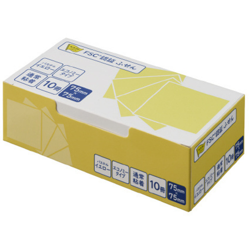 ふせんエコノミー　７５&times;７５　１００枚　黄色１０冊