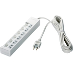 ２ピン式電源タップ　６個口タイプ　雷サージ防止／個別スイッチ付　２ｍ　ホワイト　■お取り寄せ品