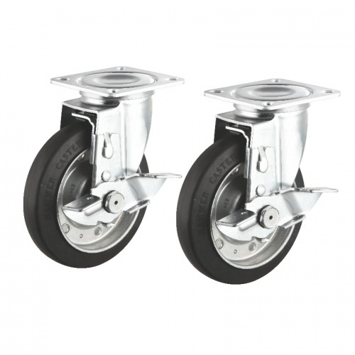 汎用キャスター　１２５ｍｍ径　２個セット（フリーストッパー付き）ゴム製　ＣＳＴ－１２５ＥＲ－ＦＲＳＴ２　■お取り寄せ品