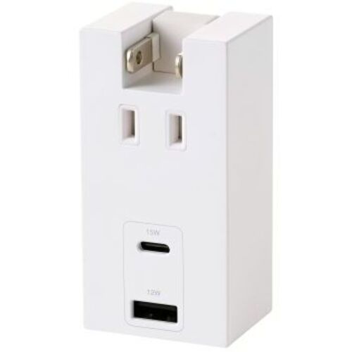 ＵＳＢタップ／ＵＳＢ－Ｃ×１／ＵＳＢ－Ａ×１／ＡＣ×１／１５Ｗ／直挿し／１８０度スイング／ホワイト　■お取り寄せ品