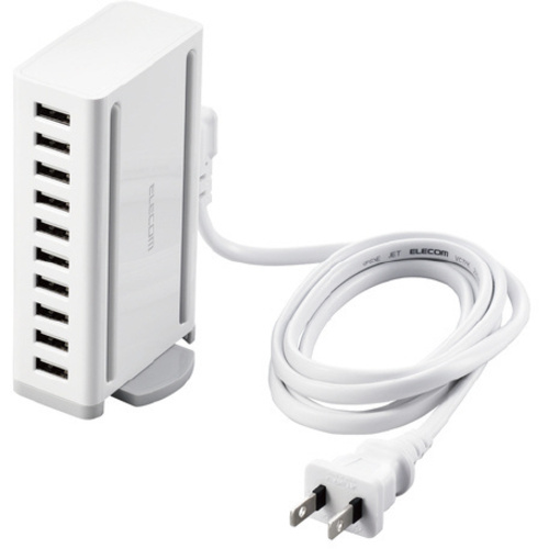 ＵＳＢ充電器　合計６０Ｗ　Ａ&times;１０　ホワイト