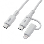 ＵＳＢ２．０　Ｔｙｐｅ－Ｃケーブル（Ｌｉｇｈｔｎｉｎｇ変換アダプタ付き・ホワイト）　■お取り寄せ品