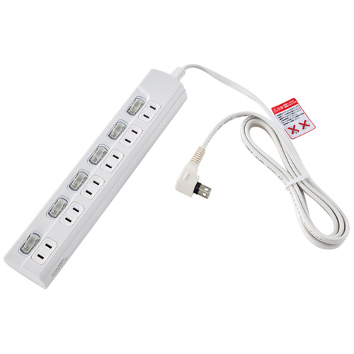 ＬＥＤ個別スイッチ付電源タップ　６個口　２ｍ　ホワイト　ＷＬＫ－６２（Ｗ）　■お取り寄せ品