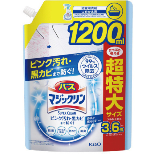バスマジックリン　スーパークリーン　香り残らない　詰替　１２００ｍｌ&times;６　浴室用洗剤