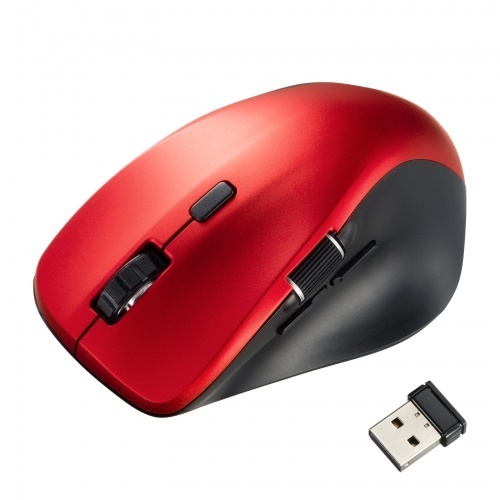静音ワイヤレスマウス（サイドホイール付き・５ボタン・レッド）　ＭＡ－ＷＢＳ５２４Ｒ　■お取り寄せ品