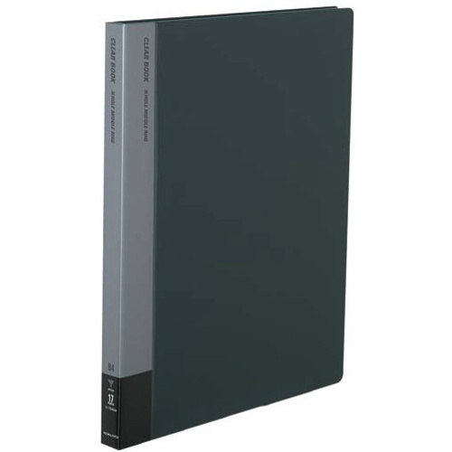 クリヤーブック替紙式Ｂ４縦３６穴１２枚ポケット濃灰