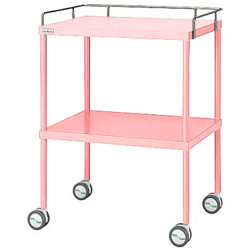 カラフル回診車　手摺付　ピンク　６１６&times;４５０&times;８４２ｍｍ　０－２１０－１２
