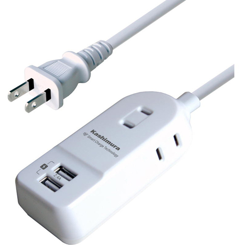 ＡＣ充電器タップ　１ｍ　２．４Ａ　ＩＣ　ＵＳＢ２Ｐ　ＡＣ３Ｐ　ＷＨ　ＡＪ－５８８　■お取り寄せ品