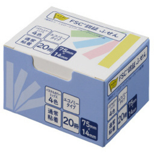 ふせんエコノミー７５&times;１４　１００枚４色２０冊&times;４