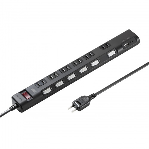 節電タップ（２Ｐ・６個口・３ｍ・ブラック）　ＴＡＰ－Ｂ１０８ＵＣ－３ＢＫ　■お取り寄せ品