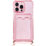 ｉＰｈｏｎｅ　１３　Ｐｒｏ対応　クリア（ピンク）ケース／ロングストラップ／カードポケット付　■お取り寄せ品