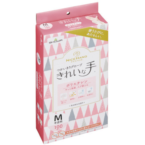 きれいな手　つかいきりグローブ　ポリエチレン　１箱（１００枚入）　Ｍサイズ