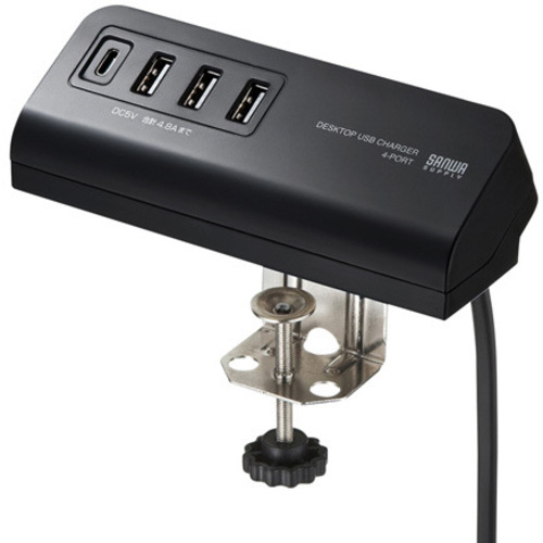 クランプ式ＵＳＢ充電器（Ｔｙｐｅ－Ｃ１ポート＋ＵＳＢ３ポート・ブラック）　ＡＣＡ－ＩＰ５１ＢＫ　■お取り寄せ品