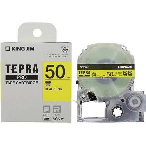 テプラ　ＰＲＯテープ　パステル黄ラベル５０ｍｍ黒字