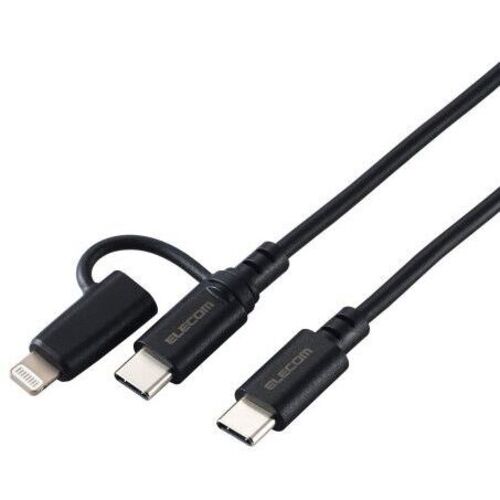 ２ｉｎ１ＵＳＢケーブル／Ｔｙｐｅ－Ｃ＋Ｌｉｇｈｔｎｉｎｇ／１．０ｍ／ブラック　■お取り寄せ品