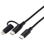 ２ｉｎ１ＵＳＢケーブル／Ｔｙｐｅ－Ｃ＋Ｌｉｇｈｔｎｉｎｇ／１．０ｍ／ブラック　■お取り寄せ品