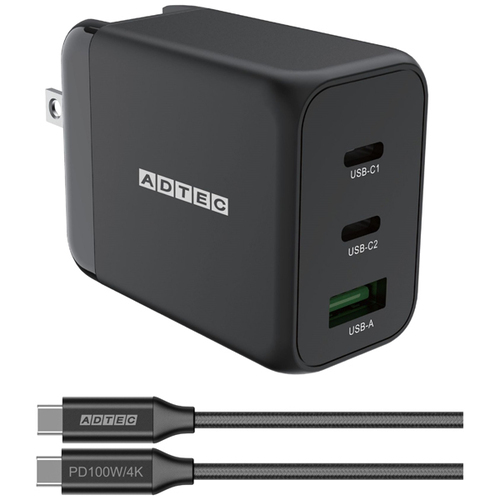 ＰＤ対応ＧａＮ　ＡＣ充電器／６５Ｗ／ブラック＆Ｔｙｐｅ－Ｃセット　ＡＰＤ－Ｖ０６５ＡＣ２－ｗＣ－ＢＫ　■お取り寄せ品