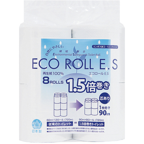 トイレットペーパー　ＥＣＯ　ＲＯＬＬ　Ｅ．Ｓ　８ロール入　ＥＳ９０　●ご注文は７個から