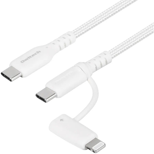 ＵＳＢケーブル／２ｉｎ１／超タフ／やわらか／１．５ｍ／ホワイト　ＯＷＬ－ＣＢＮＣＣＬ１５－ＷＨ　■お取り寄せ品