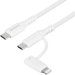 ＵＳＢケーブル／２ｉｎ１／超タフ／やわらか／１．５ｍ／ホワイト　ＯＷＬ－ＣＢＮＣＣＬ１５－ＷＨ　■お取り寄せ品