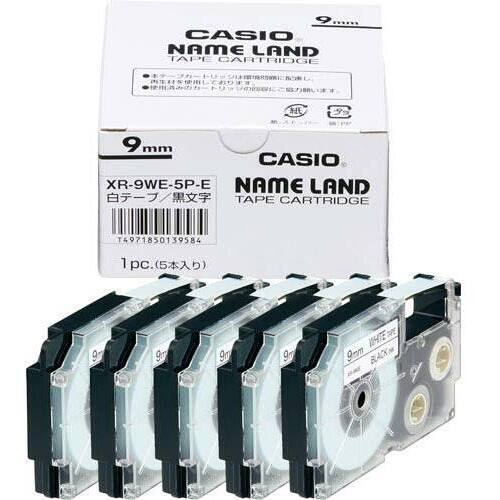 ネームランド　白色テープ　９ｍｍ　黒文字　５個入