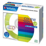 ＣＤ－ＲＷ　７００ＭＢ　ＰＣデータ用　４倍速　１０枚スリムケース入り　カラーミックス　■お取り寄せ品