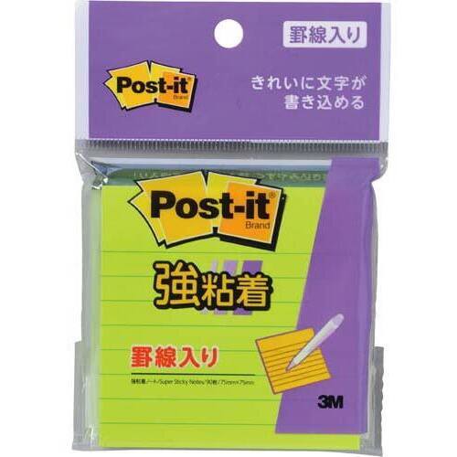 ポストイット　強粘着７５×７５　ラインノート緑１冊