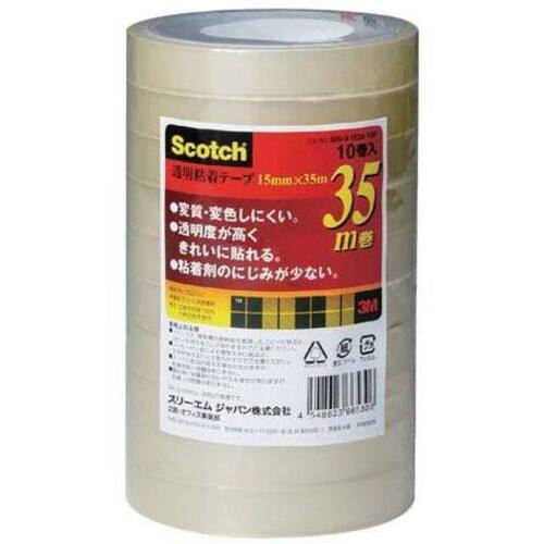 スコッチ　透明粘着テープ　１５ｍｍ幅&times;３５ｍ１０巻