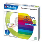 ＣＤ－ＲＷ　７００ＭＢ　ＰＣデータ用　４倍速　５枚スリムケース入り　カラーミックス　■お取り寄せ品