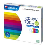 ＣＤ－ＲＷ　７００ＭＢ　ＰＣデータ用　４倍速対応　５枚スリムケース入り　ノンワイド印刷可能　■２営業日内届