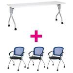 セット品　ＵＰ１８６０ＷＨ＆ＭＮチェア肘付ブルー　【組立サービス付】