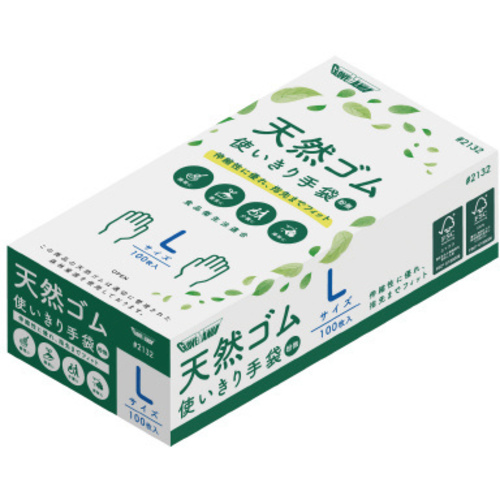 天然ゴム使いきり手袋　ＦＳＣ認証　粉無　１箱（１００枚入）　Ｌサイズ