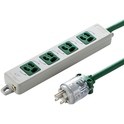 医用接地プラグ付き電源タップ（３Ｐ・４個口・グリーン・５ｍ）　ＴＡＰ－ＨＰＭ４－５Ｇ　■お取り寄せ品