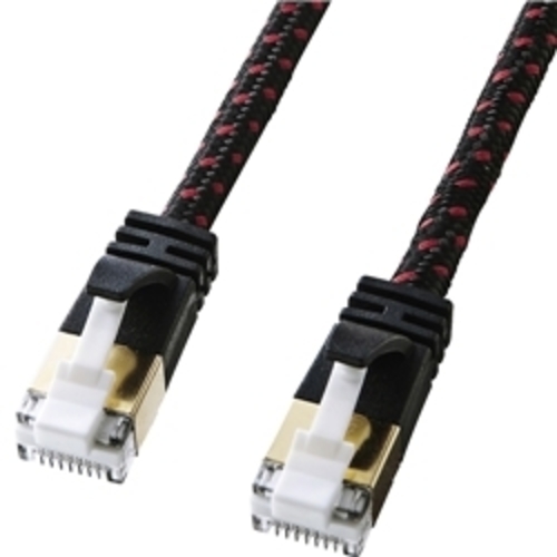 つめ折れ防止カテゴリ７細径メッシュＬＡＮケーブル（ブラック＆レッド・３ｍ）　ＫＢ－Ｔ７ＭＥ－０３ＢＫＲ　■お取り寄せ品
