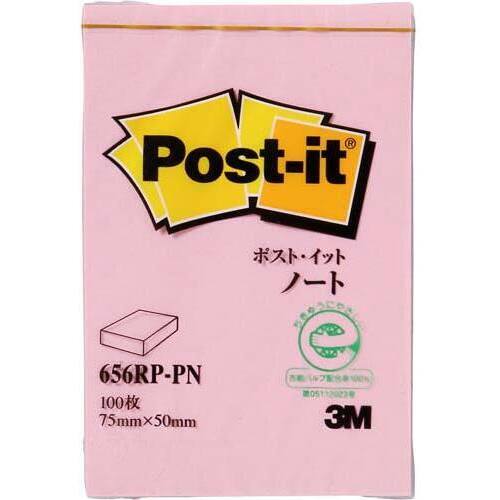 ポストイット　再生紙ノート７５×５０　ピンク　１冊