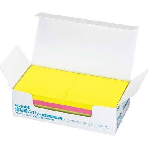 強粘着ふせん　Ｋ２　７５×７５　ネオン混色１０冊