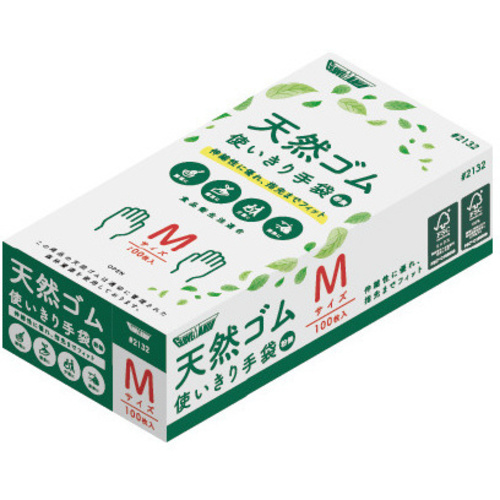 天然ゴム使いきり手袋　ＦＳＣ認証　粉無　Ｍサイズ　１箱（１００枚入）&times;２０箱