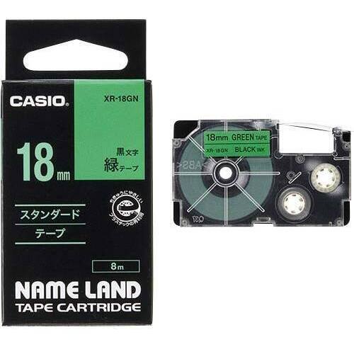 ネームランド　緑色テープ　１８ｍｍ　黒文字