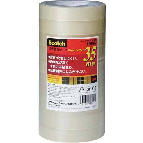 スコッチ　透明粘着テープ　１８ｍｍ幅&times;３５ｍ１０巻