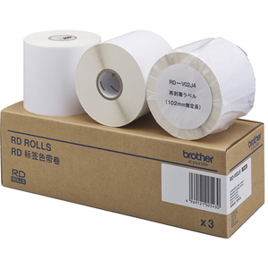 再剥離ラベル　（幅１０２ｍｍ&times;６５ｍ巻／外径１２７ｍｍ／紙管サイズ４６．１ｍｍ／３巻入り）　■お取り寄せ品