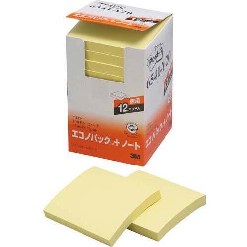 ポストイット　再生紙ノート　７５×７５　黄　１２冊