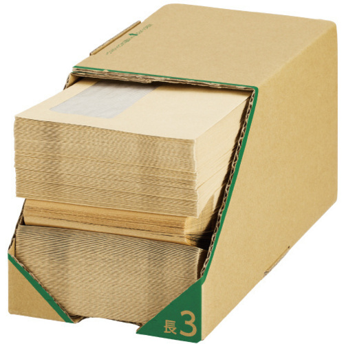 取り出しやすい箱入り　透けない窓付き封筒　クラフト　長３　１箱（３００枚入）