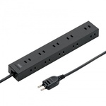 電源タップ　２Ｐ　１０個口　強力ネオジムマグネット　シャッター付（１ｍ・ブラック）　■お取り寄せ品