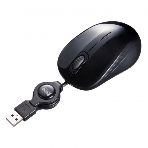 抗菌・静音有線巻取りブルーＬＥＤマウス（ブラック）　ＭＡ－ＭＢＳＫ３１５ＢＫ　■お取り寄せ品