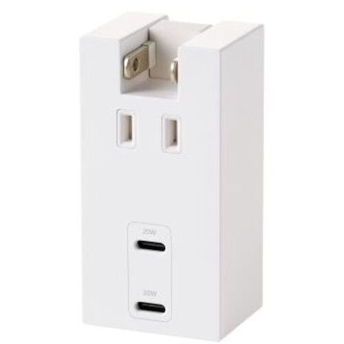ＵＳＢタップ／ＵＳＢ－Ｃ×２／ＡＣ×１／２０Ｗ／直挿し／１８０度スイング／ホワイト　■お取り寄せ品