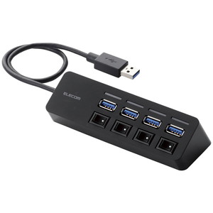 ＵＳＢ３．０ハブ／個別スイッチ付き／マグネット付き／バスパワー／４ポート／ブラック　■２営業日内届